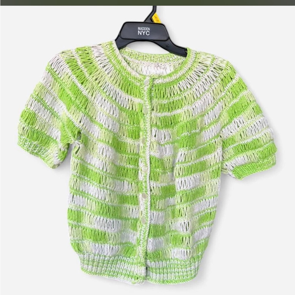 Green and White Knit Cardigan